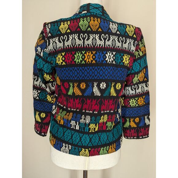 Vintage Artes Guatemattecas Jacket Womens Small/Medium Cropped Hand Woven Cats - Picture 4 of 7